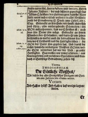 Thema. Theosophiam Die Göttliche Weißheit/ ...