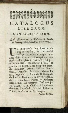 Catalogus Librorum Manu-Scriptorum, Qui asservantur in Bibliotheca Sanctae ac Metropolitanae Ecclesiae Turonensis