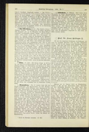 Prof. Dr. Franz Hettinger : [Nekrolog]