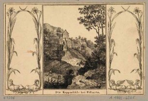 Die Keppmühle im Keppgrund oberhalb von Pillnitz (Dresden-Pillnitz) und Hosterwitz (Dresden-Hosterwitz), mit floraler Ornamentik rechts und links