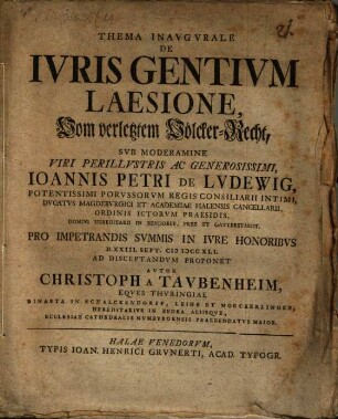 Thema Inavgvrale De Ivris Gentivm Laesione : = Vom verletztem Völcker-Recht
