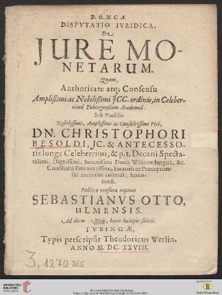 Disputatio Iuridica, De Iure Monetarum