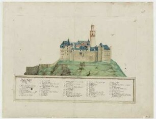 Aufriß des Schlosses Rheinfels (aufklappbar)