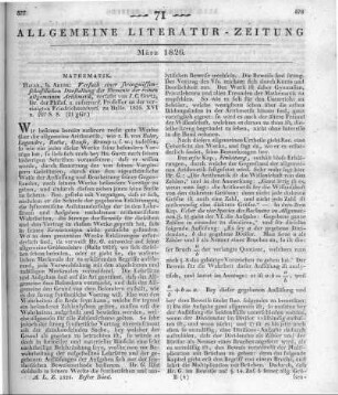 Gartz, J. C.: Versuch einer streng wissenschaftlichen Darstellung der Elemente der reinen allgemeinen Arithmetik. Halle: Anton 1825
