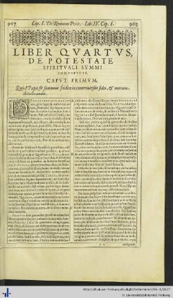 Liber Quartus, De Potestate Spirituali Summi Pontificis.