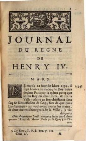 Journal Du Règne De Henry IV. Roi De France Et De Navarre. Tome Second