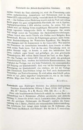 579-581 [Rezension] Festschrift zum 75jährigen Bestehen des jüdisch-theologischen Seminars Fraenckelscher Stiftung