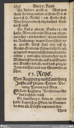 53. Reys. Von Augspurg nach Landsperg Inßbruck Pozen, Trient, Venedig, Florenz und Rom
