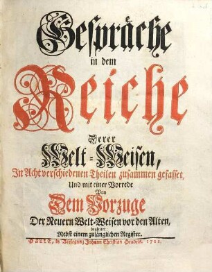 Gespräche in dem Reiche Derer Welt-Weisen, 1