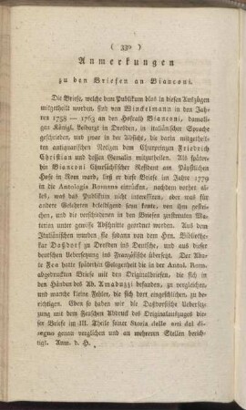 Anmerkungen zu den Briefen an Bianconi.