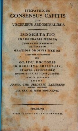 Sympathicus consensus capitis cum visceribus abdominalibus : Diss. inaug. med.