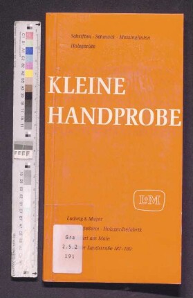 Kleine Handprobe : Schriften, Schmuck, Messinglinien, Holzgeräte