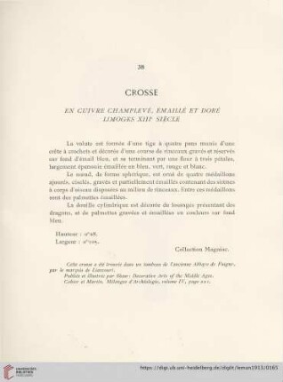 Crosse (En cuivre champlevé, Limoges XIIIe siècle)