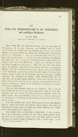 Ueber den Rechenunterricht in der Volksschule : mit praktischen Beispielen