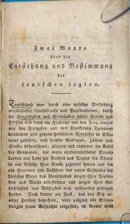 Zwei Worte über die Entstehung und Bestimmung der teutschen Legion