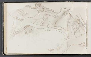 Reiterszene mit Dromedar und Pferden