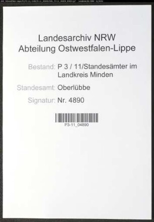 Sterberegister Standesamt Oberlübbe