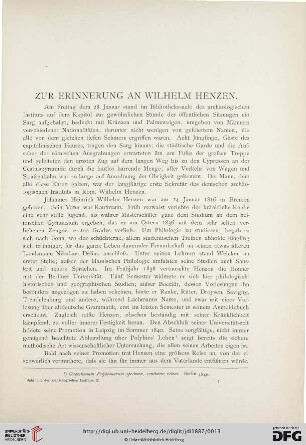 2: Zur Erinnerung an Wilhelm Henzen