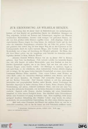 2: Zur Erinnerung an Wilhelm Henzen
