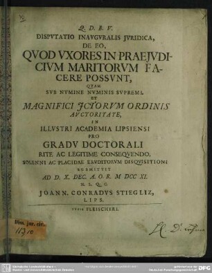 Disputatio Inauguralis Iuridica, De Eo, Quod Uxores In Praeiudicium Maritorum Facere Possunt