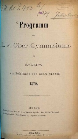Programm des K.K. Ober-Gymnasiums in Böhm.-Leipa, 1879