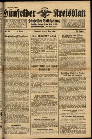 Erste Ausgabe vom Montag, den 09. Juni 1941.