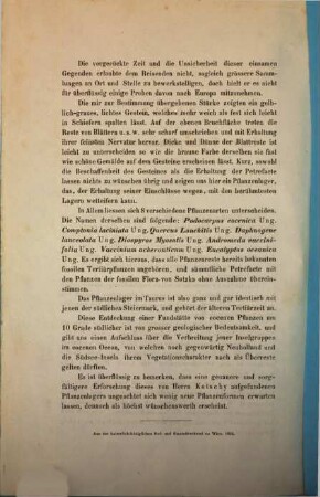 Notiz über ein Lager Tertiärpflanzen im Taurus : Aus dem Decemberhefte des Jahrganges 1853 der Sitzungsberichte der mathem.-naturw. Classe der kais. Akademie der Wissenschaften [Bd. XI, S. 1076] besonders abgedruckt