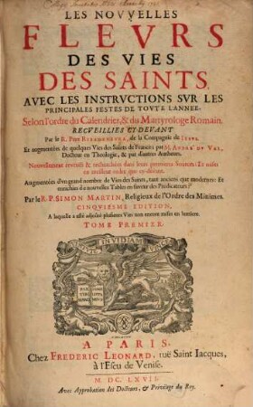 Les nouvelles fleurs des vies des Saints, 1