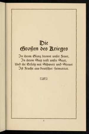 5, Die Großen des Krieges (Vorspruch)