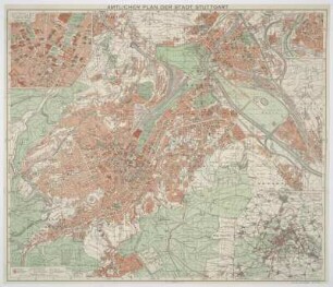 Plan von Stuttgart, 1:14 000, Mehrfarbendruck, um 1936