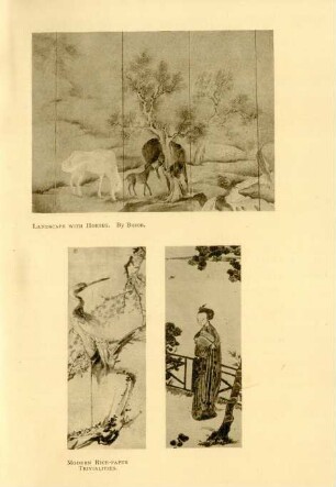 Landscape with horses. By Buson. Modern rice-paper trivialities