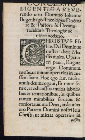 Concessio Licentiae A Reverendo viro Domino Iohanne Bugenhago Theologiae Doctore & Pastore & Decano facultatis Theologiae ac vicecancelario.