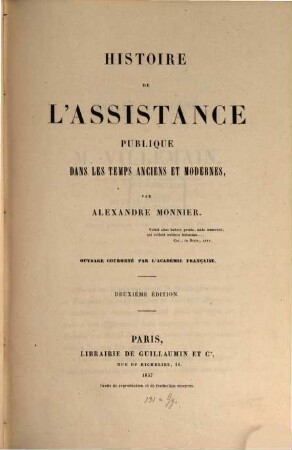 Histoire de l'assistance publique dans les temps anciens et modernes : ouvrage couronné par l'Académie française