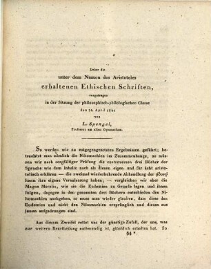 Ueber die unter dem Namen des Aristoteles erhaltenen Ethischen Schriften : nebst einem Anhange, 2