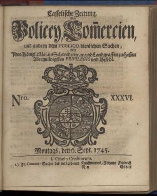 Nro. XXXVI, Montags, den 6. Sept. 1745