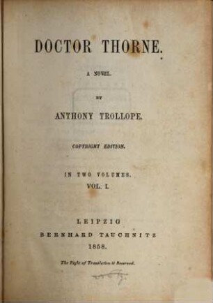 Doctor Thorne : a novel ; in 2 volumes, 1