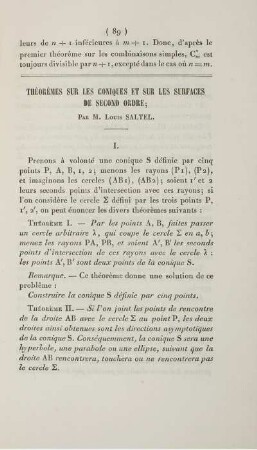 Théorèmes sur les conques et sur les surfaces de second ordre.