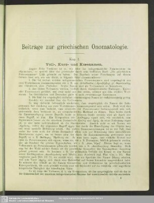 Beiträge zur griechischen Onomatologie