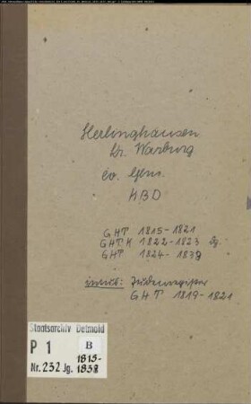 Kirchenbuchduplikat der evangelischen Gemeinde Herlinghausen, Kreis Warburg (GHT 1815-1838) (Gemeinde: Evangelische Gemeinde Herlinghausen)