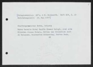 Brief von Gerhart Hauptmann an Karl Rothe an Leipzig