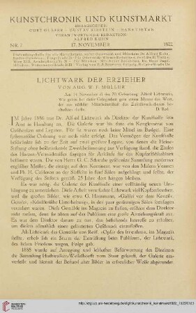 Neue Folge 34 = Jahrgang 58: Lichtwark der Erzieher