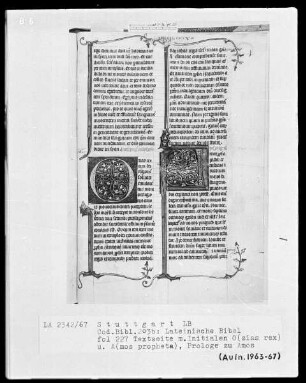 Lateinische Bibel, drei Bände — Initialen O (zias rex) und A(mos propheta), Folio 227recto