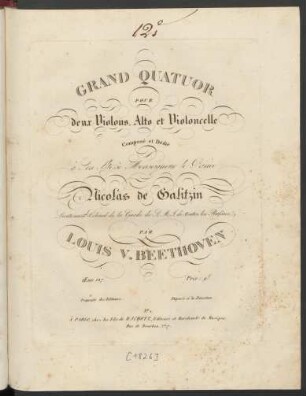 Grand Quatuor Pour deux Violons, Alto et Violoncelle : Œuv. 127.