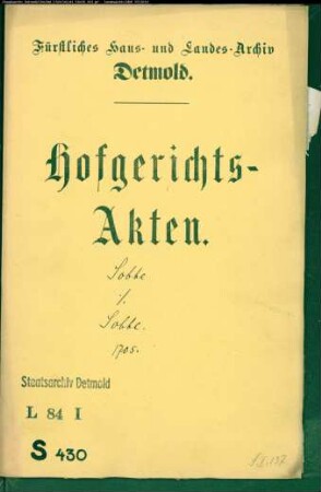 Sobbe, August in Brake gegen Joh. Ernst Sobbe in Lemgo - verschiedene Forderungen