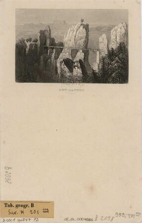 Ansicht von der Bastei in der Sächsischen Schweiz, Kupferstich, um 1860 : Neu-Rathen / A. H. Payne del. & sc. - [S.l.] , [um 1860]. - 1 Kunstbl. : Kupferst. ; 11 x 8 cm