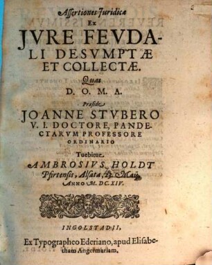 Assertiones iuridicae ex iure feudali desumptae et collectae
