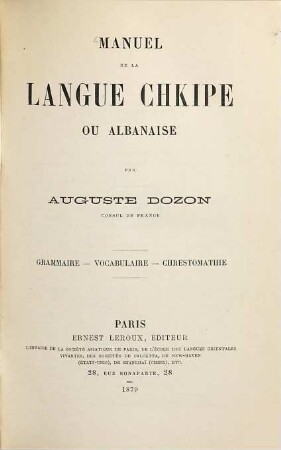 Manuel de la langue chkipe ou albanaise : grammaire, vocabulaire, chrestomathie