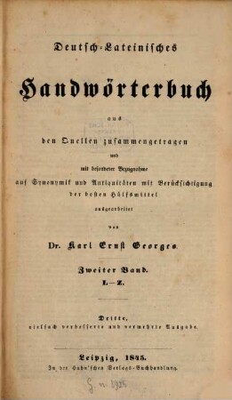 Lateinisch-deutsches und deutsch-lateinisches Handwörterbuch. [2]. Deutsch-lateinischer Teil ; Bd. 2, L - Z