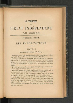 Le Commerce de L'etat Independant du Congo Premiere Partie les Impotations.