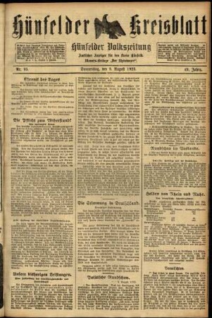 Ausgabe vom Donnerstag, den 09. August 1923.